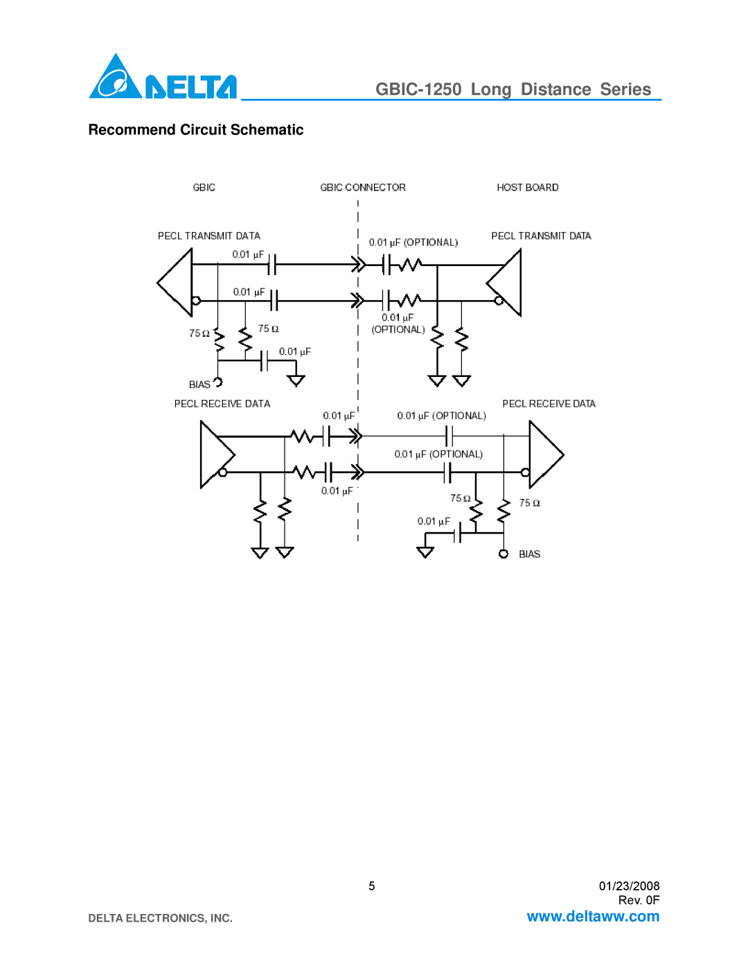 Delta Electronics GBIC-1250D5MR, GBIC-1250D5RR, GBIC-1250B5LR, GBIC-1250D5VR, GBIC-1250D5Wr Recommend Circuit Schematic 