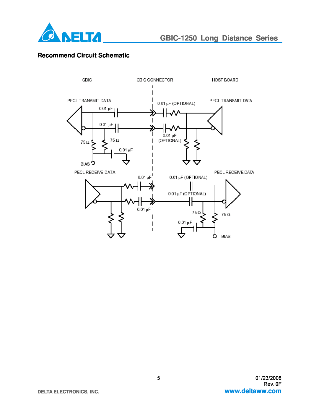 Delta Electronics GBIC-1250D5MR Recommend Circuit Schematic, GBIC-1250 Long Distance Series, Delta Electronics, Inc 