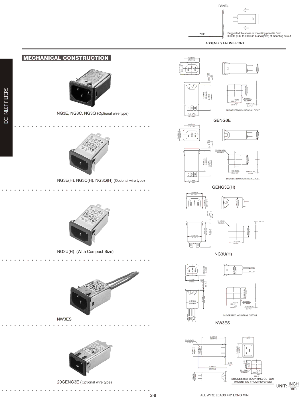 Delta Electronics specifications Inlet Filters Mechanical Construction, GENG3EH, NG3UH, NW3ES 