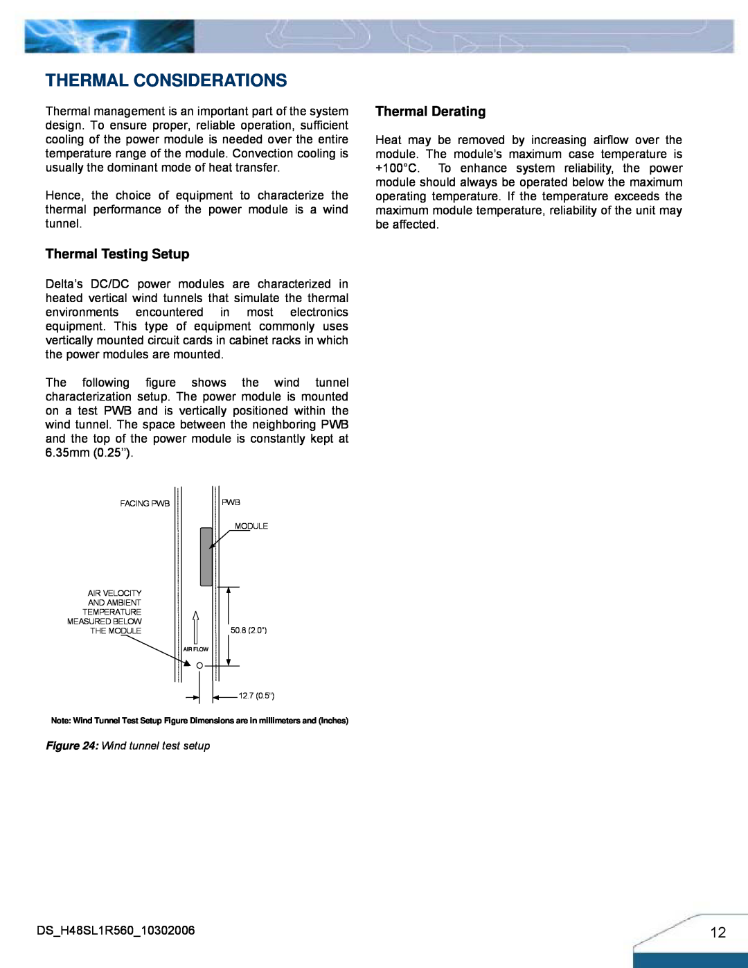 Delta Electronics H48SL manual Thermal Considerations, Thermal Testing Setup, Thermal Derating 
