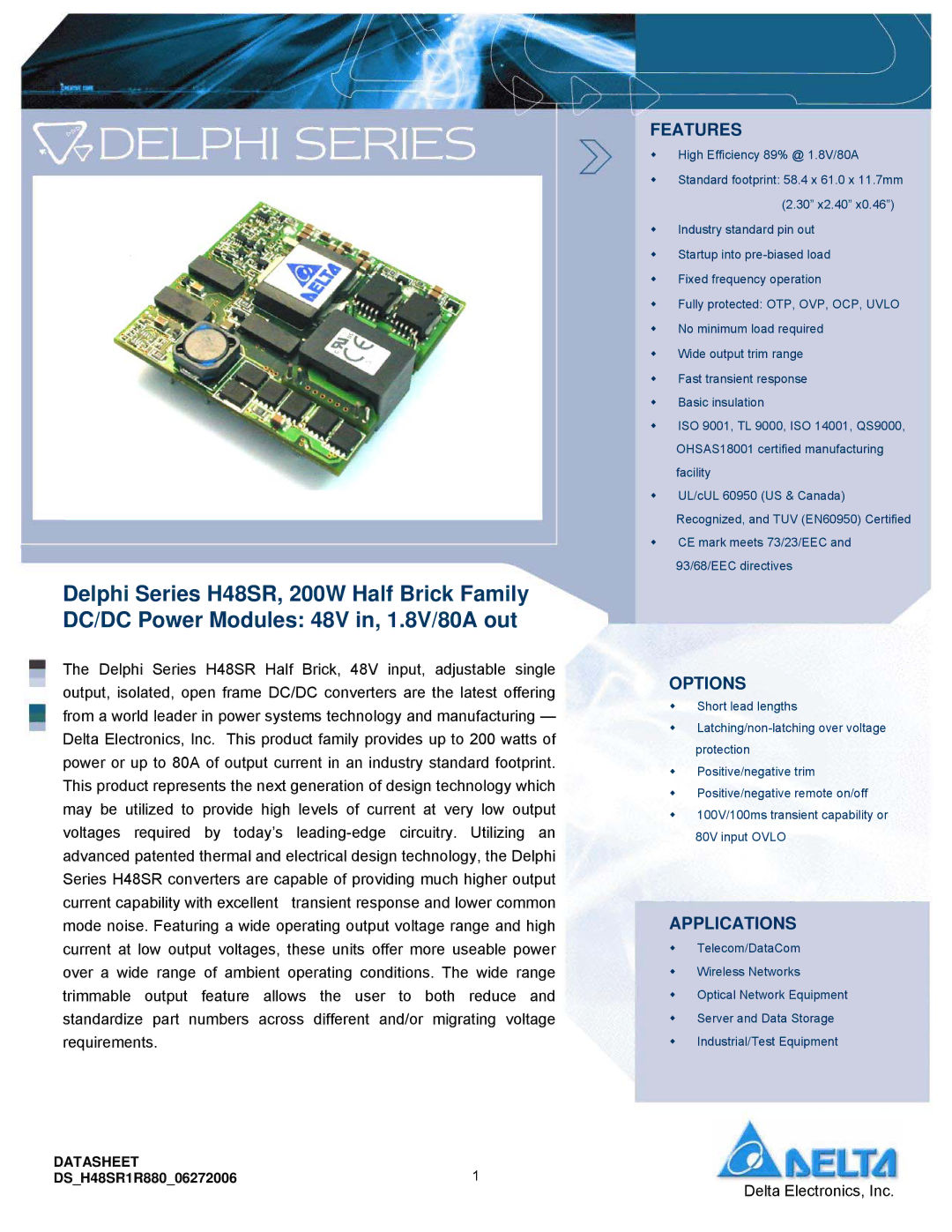 Delta Electronics H48SR manual Features 