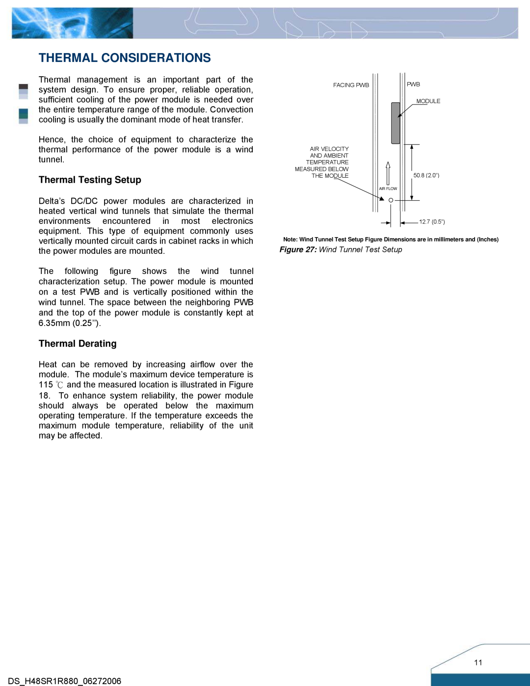 Delta Electronics H48SR manual Thermal Considerations, Thermal Testing Setup, Thermal Derating 