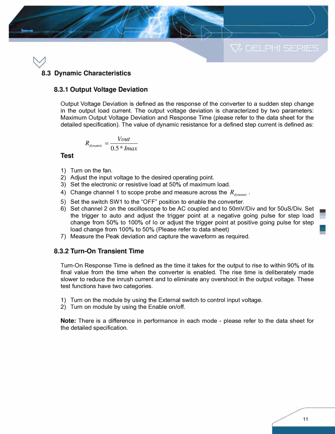 Delta Electronics IPM- C Series manual Dynamic Characteristics Output Voltage Deviation, Turn-On Transient Time 