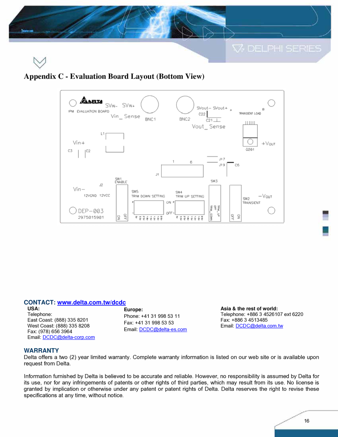 Delta Electronics IPM- C Series manual Appendix C Evaluation Board Layout Bottom View 