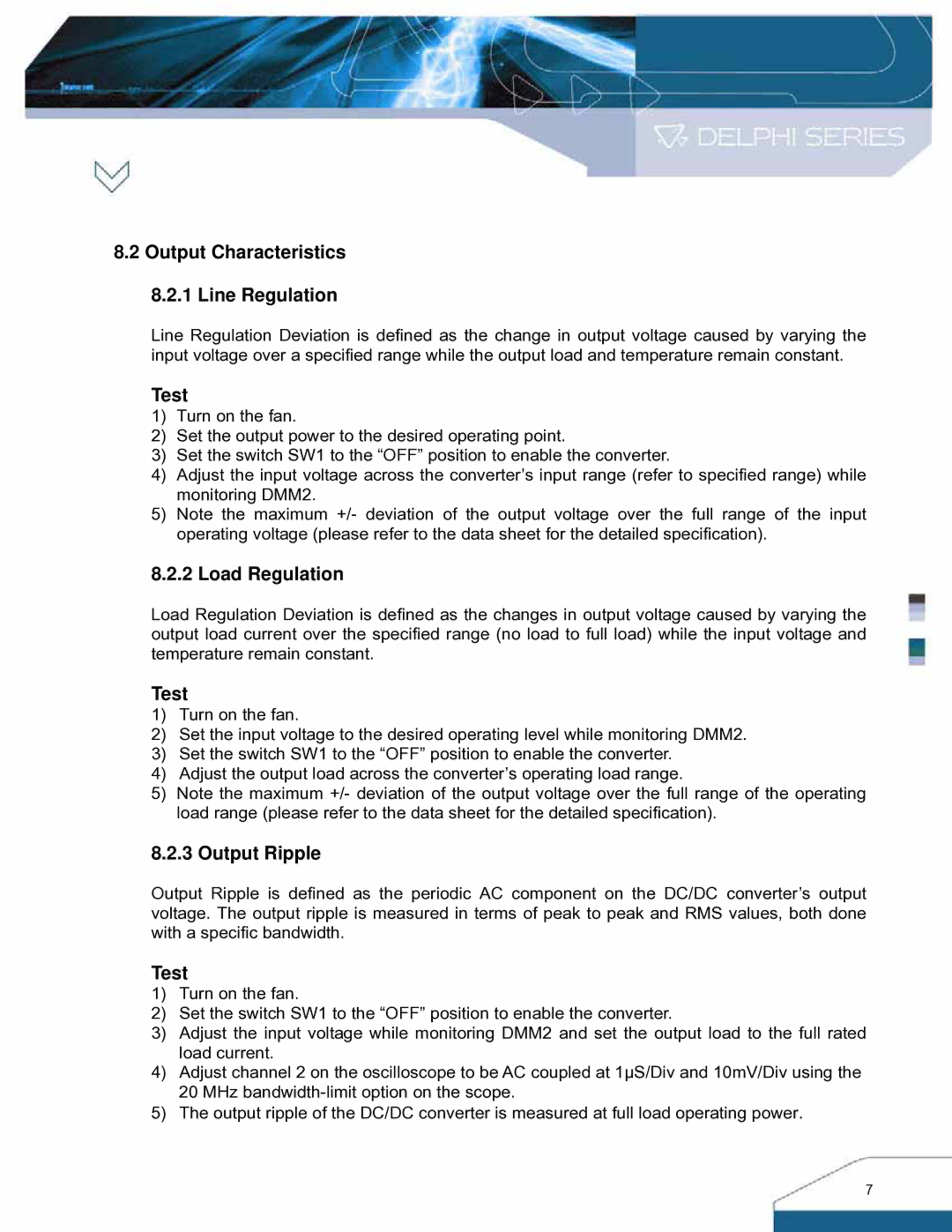 Delta Electronics IPM- C Series manual Output Characteristics Line Regulation, Load Regulation, Output Ripple 