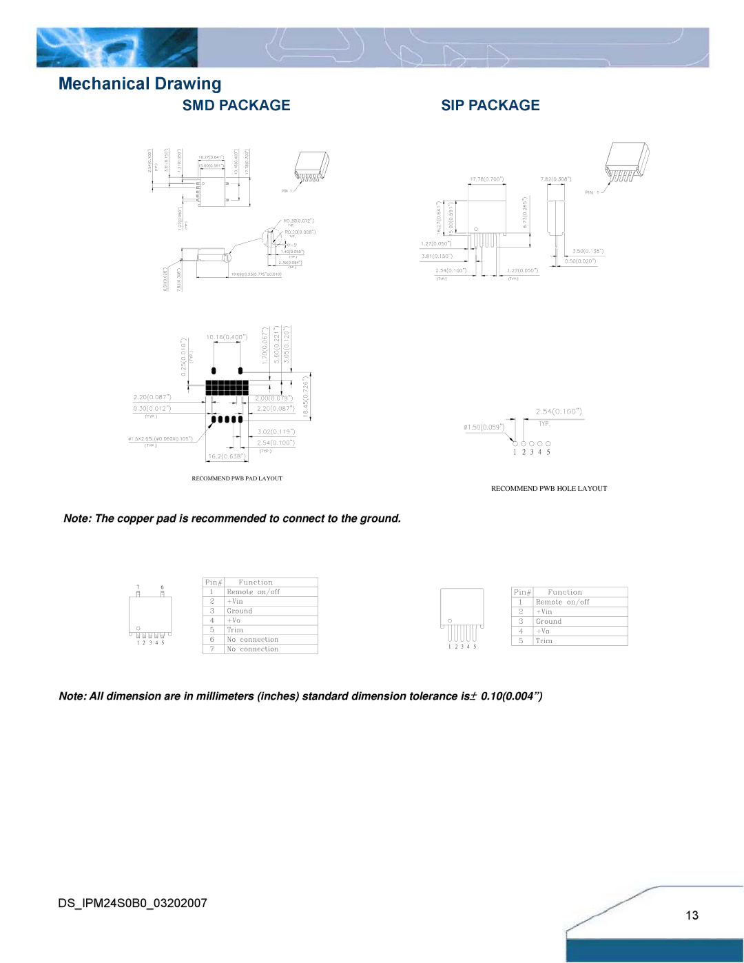 Delta Electronics IPM24S0B0 manual Mechanical Drawing 