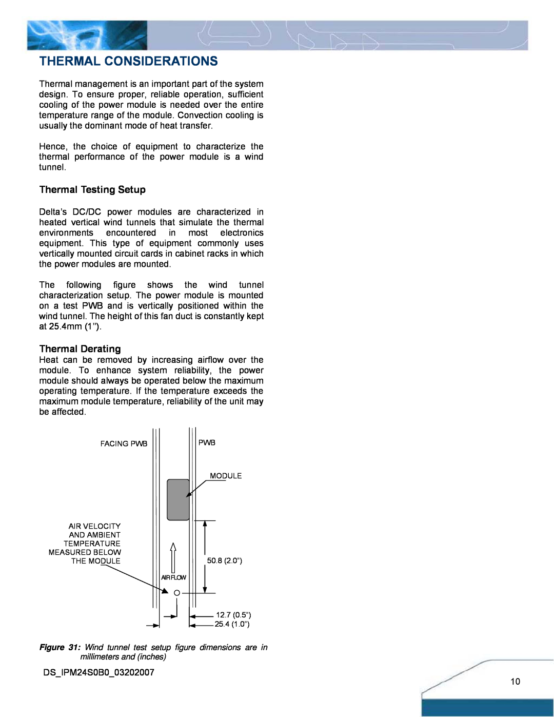 Delta Electronics IPM24S0B0 manual Thermal Considerations, Thermal Testing Setup, Thermal Derating 