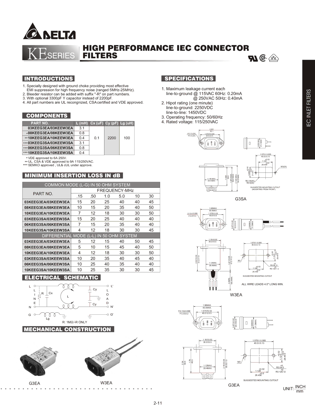 Delta Electronics KE specifications Introductions Specifications, Components, Electrical Schematic 