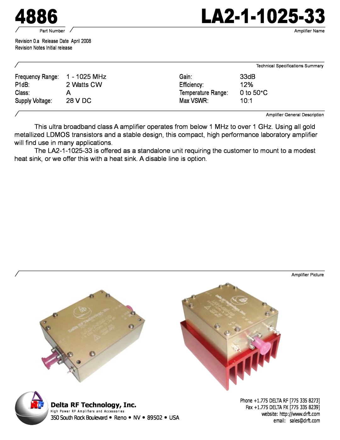 Delta Electronics manual 4886LA2-1-1025-33, Delta RF Technology, Inc 