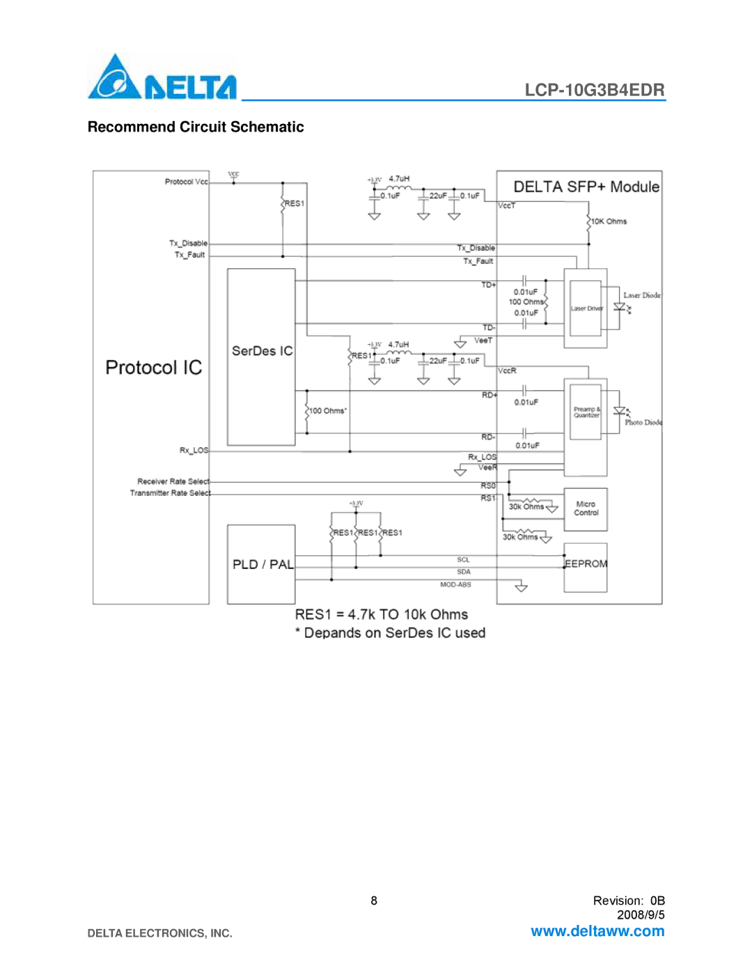 Delta Electronics LCP-10G3B4EDR manual Recommend Circuit Schematic 