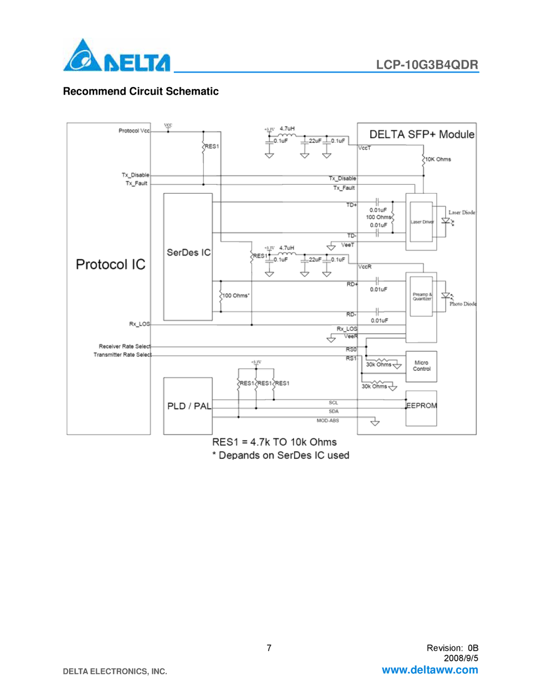 Delta Electronics LCP-10G3B4QDR manual Recommend Circuit Schematic 