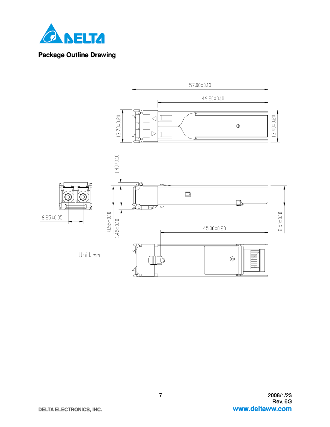Delta Electronics LCP-1250B4QDRx specifications Package Outline Drawing, 2008/1/23, Rev. 6G, Delta Electronics, Inc 
