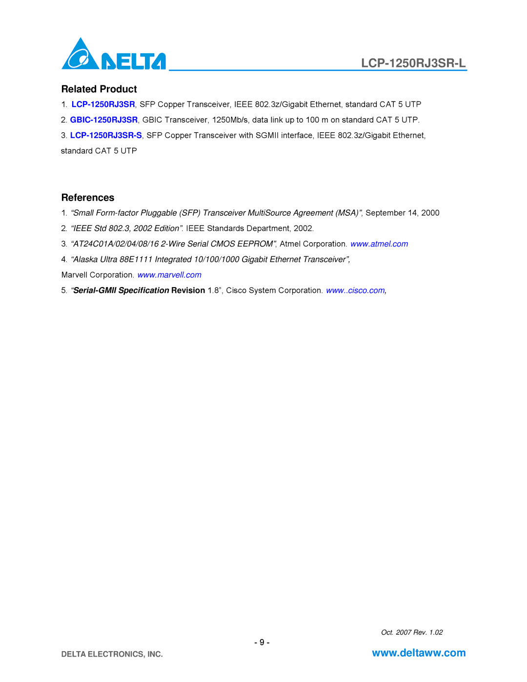 Delta Electronics LCP-1250RJ3SR-L specifications Related Product 