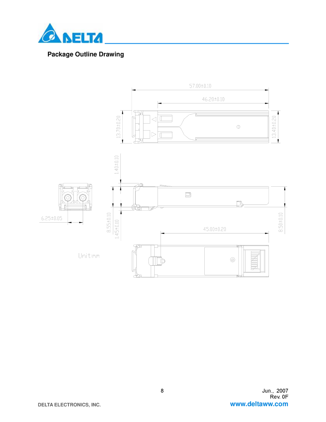 Delta Electronics LCP-155 CWDM manual Package Outline Drawing 