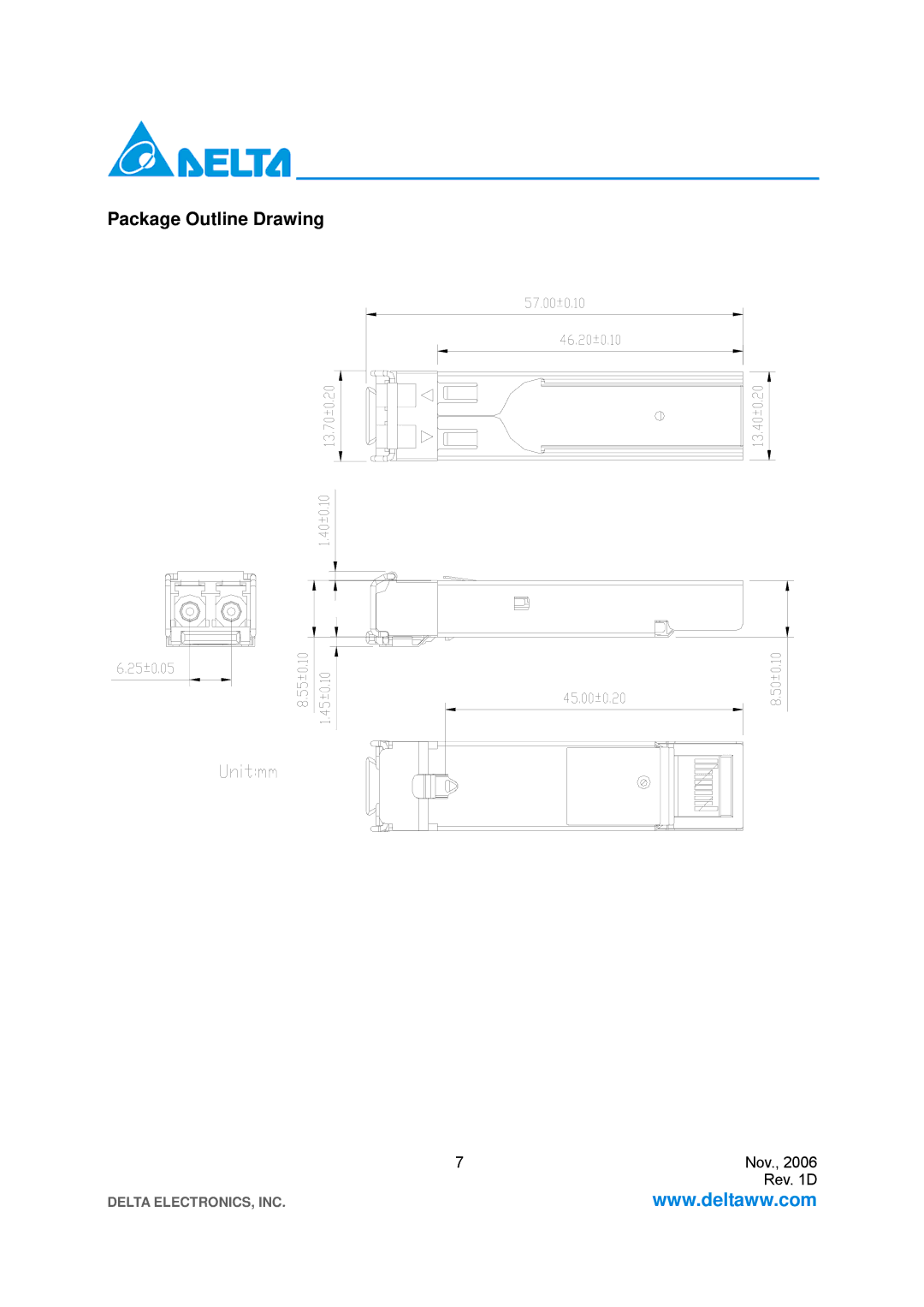 Delta Electronics LCP-2125 specifications Package Outline Drawing 