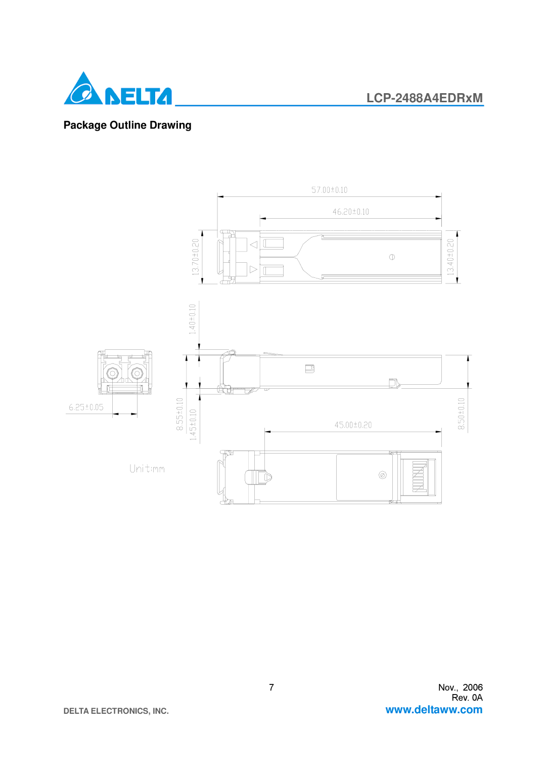 Delta Electronics LCP-2488A4EDRxM specifications Package Outline Drawing 