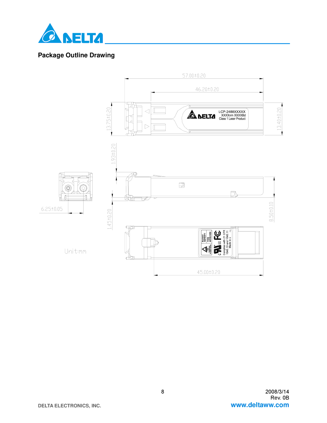 Delta Electronics LCP-2488B4HDRx manual Package Outline Drawing 