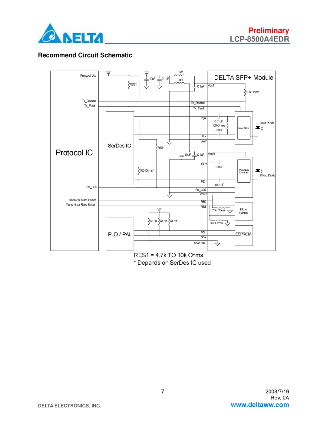 Delta Electronics LCP-8500A4EDR manual Protocol IC, Recommend Circuit Schematic 