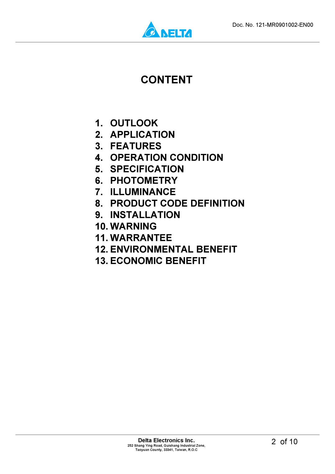 Delta Electronics MADT-09LD manual Content 