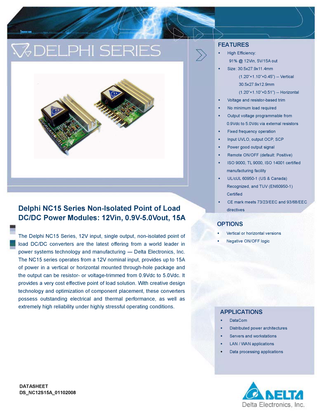 Delta Electronics NC15 Series manual Options 