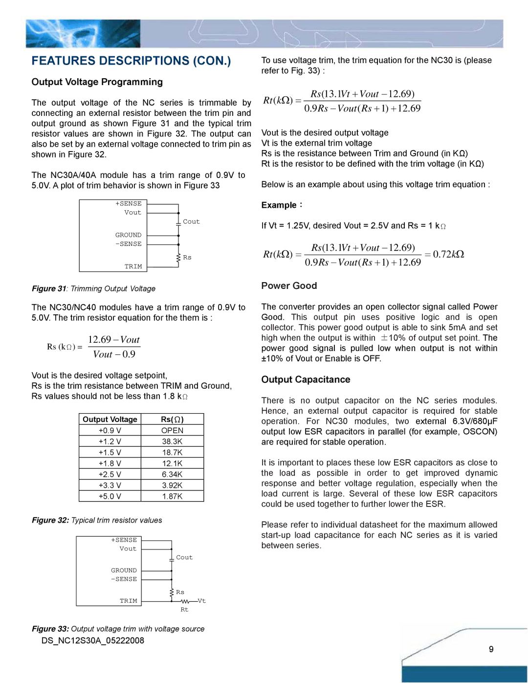 Delta Electronics NC30 manual Output Voltage Programming, Output Capacitance, Example： 