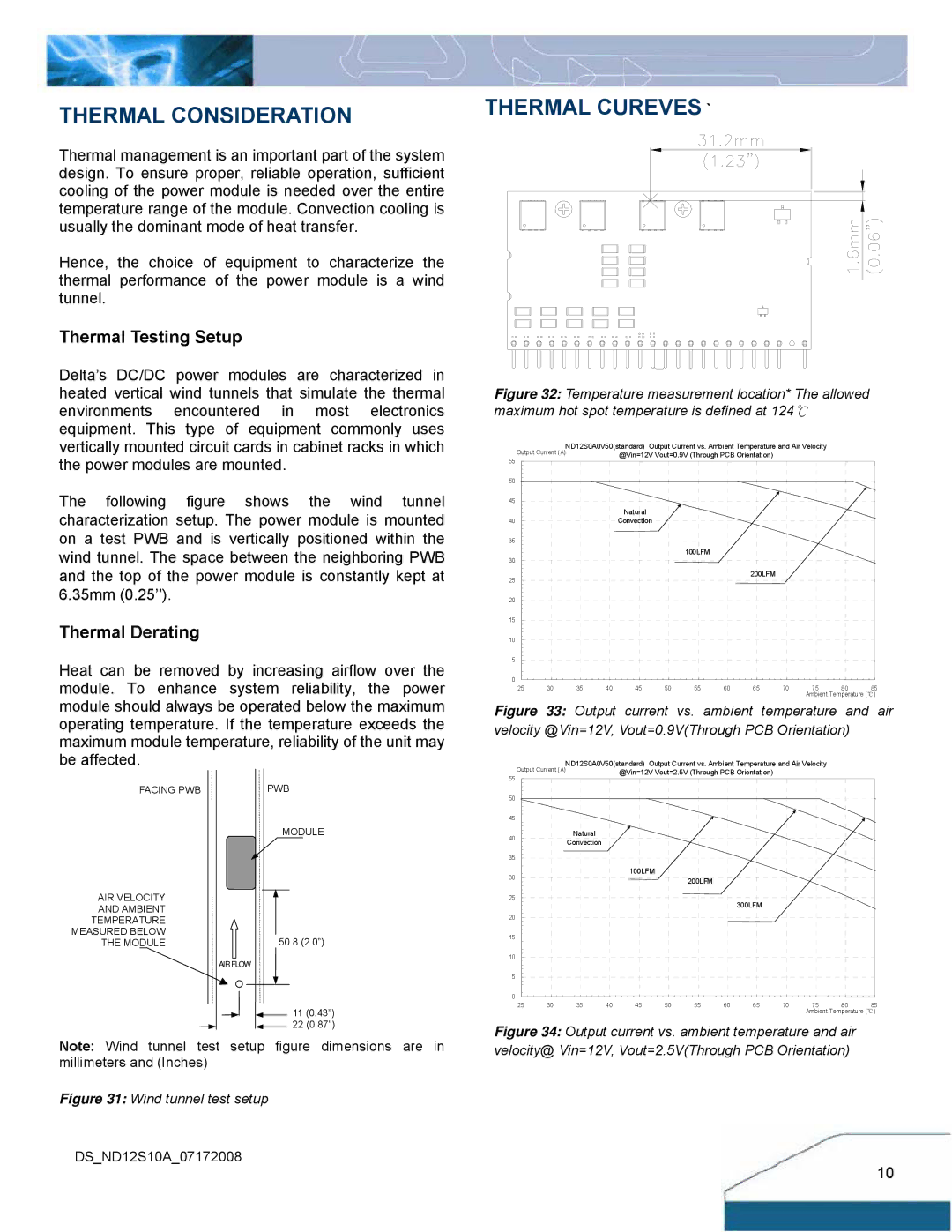 Delta Electronics ND Series manual Thermal Consideration, Thermal Testing Setup, Thermal Derating 