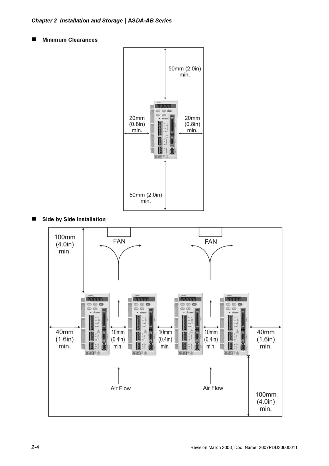 Delta Electronics none manual „ Minimum Clearances „ Side by Side Installation 