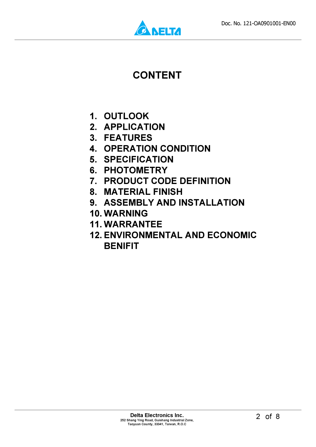 Delta Electronics OADT-10UAD manual Content 