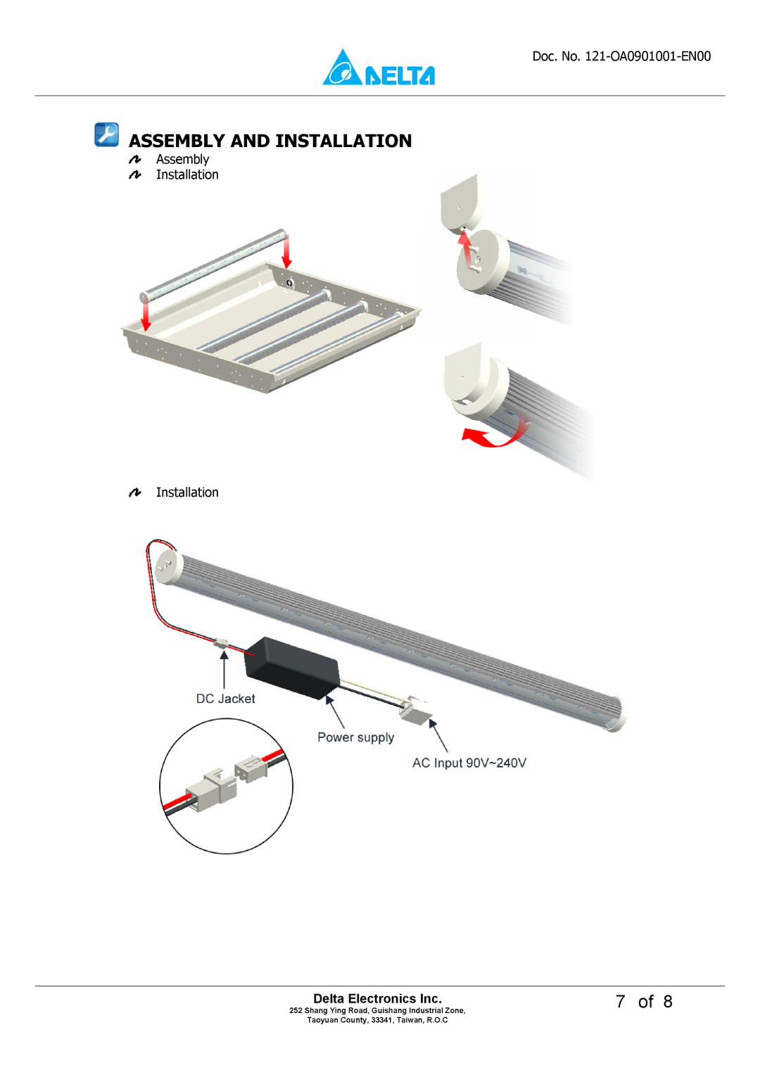 Delta Electronics OADT-10UAD manual Assembly and Installation 