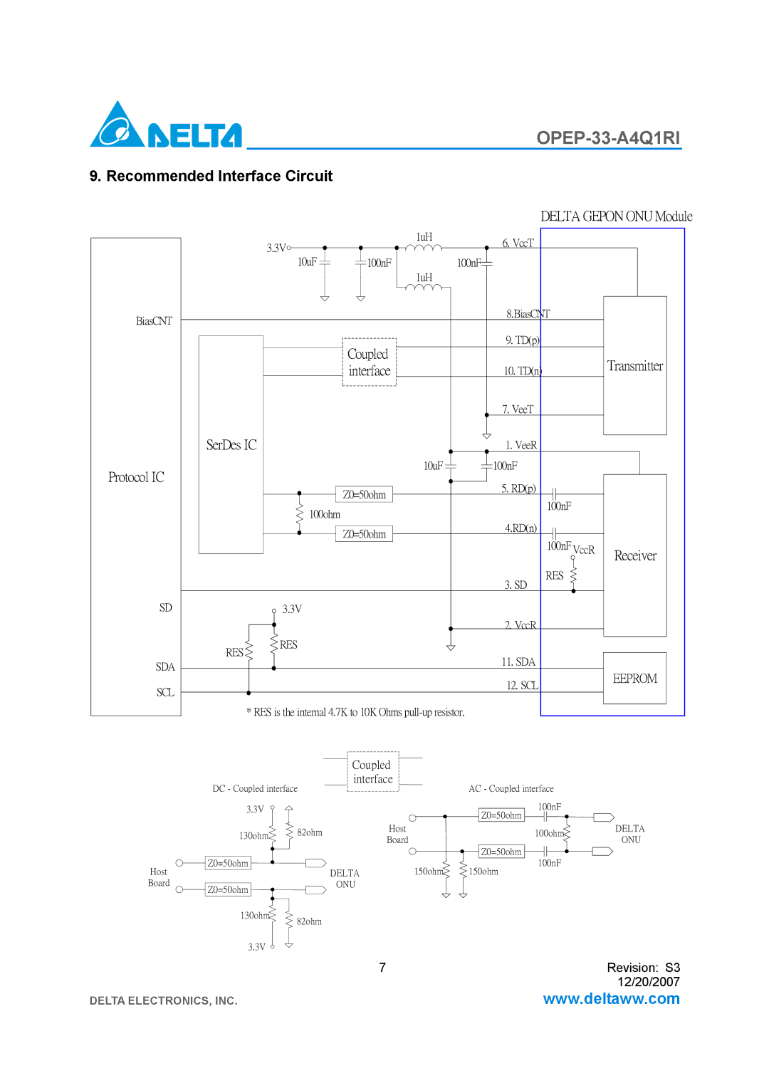 Delta Electronics OPEP-33-A4Q1RI manual Recommended Interface Circuit, Protocol IC 