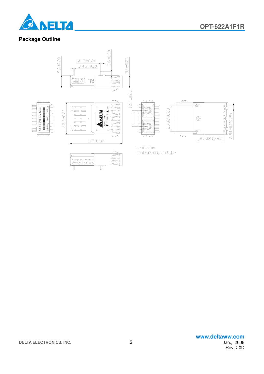 Delta Electronics OPT-622A1F1R manual Package Outline 