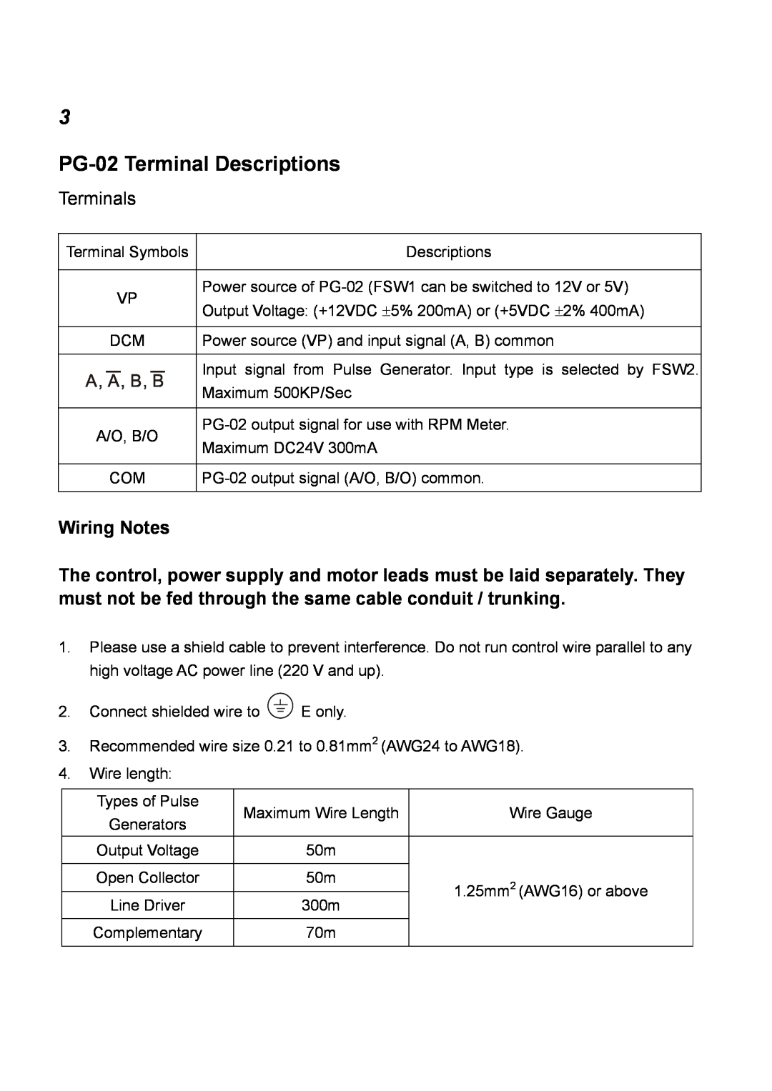 Delta Electronics manual PG-02 Terminal Descriptions, Terminals, Wiring Notes 