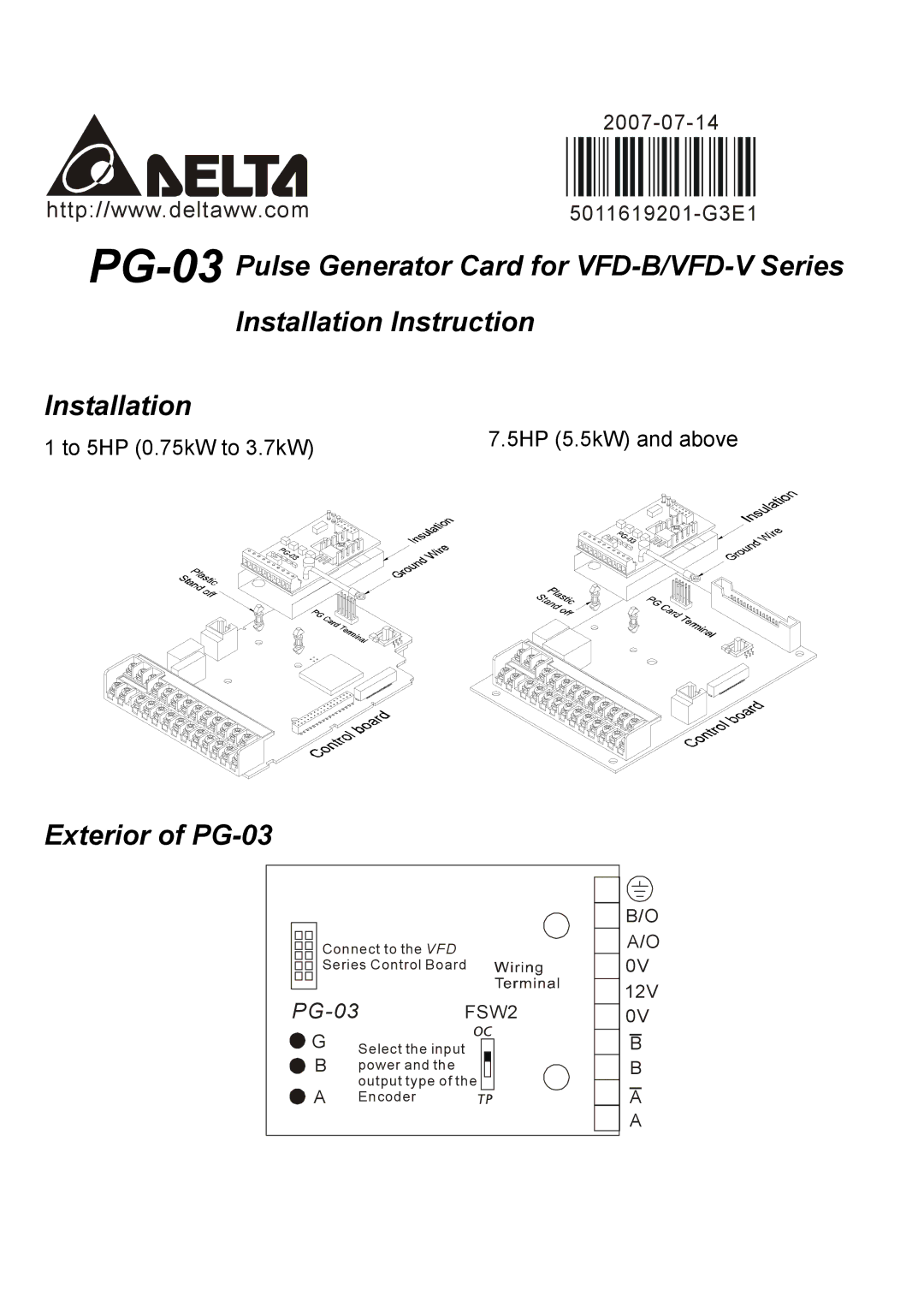 Delta Electronics manual Exterior of PG-03 