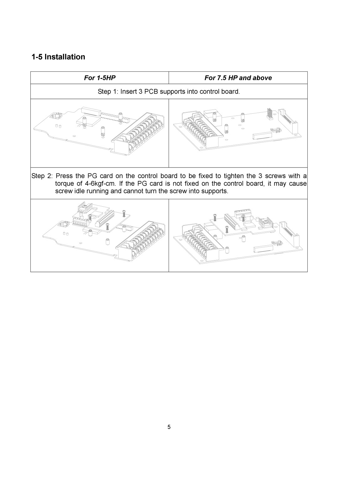 Delta Electronics PG-04 instruction sheet Installation, For 1-5HP For 7.5 HP and above 