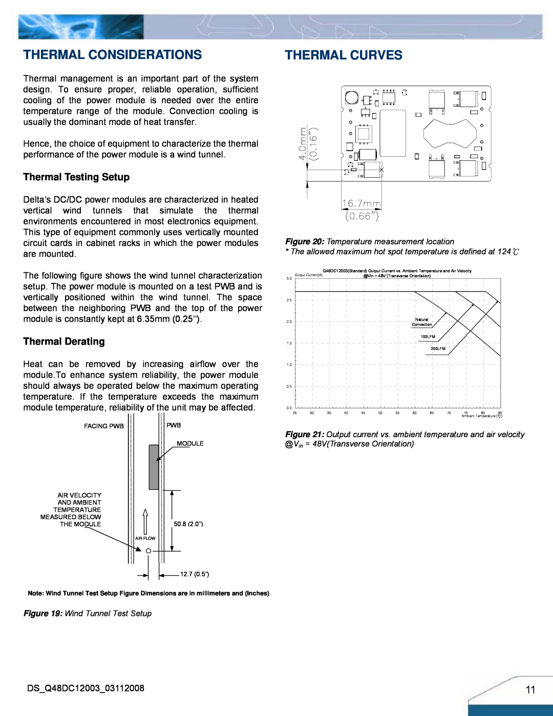 Delta Electronics Q48DC manual Thermal Considerations, Thermal Curves, Thermal Testing Setup, Thermal Derating 