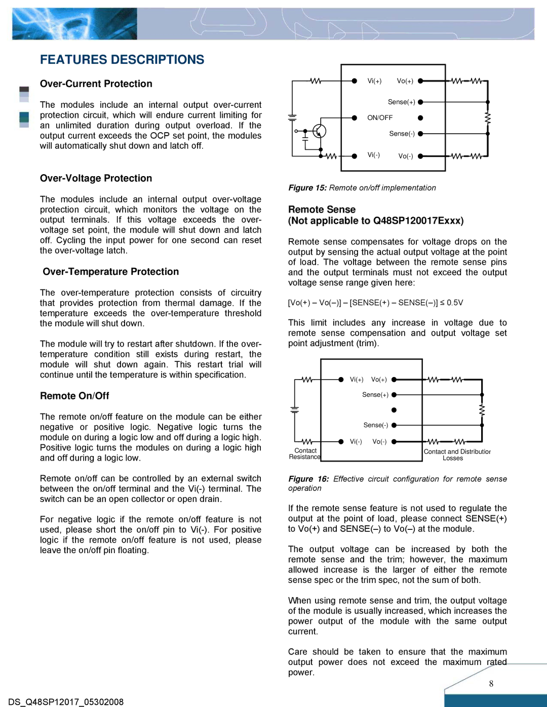 Delta Electronics Q48SP manual Features Descriptions 