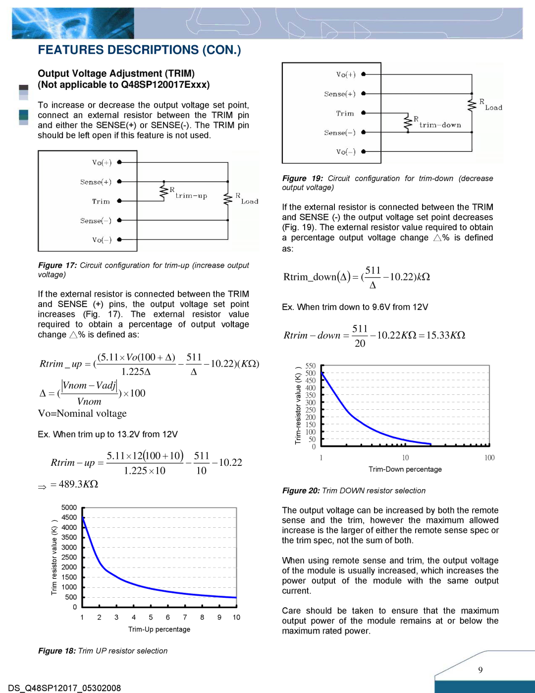 Delta Electronics Q48SP manual Features Descriptions CON, = Vnom −Vadj ×100 Vnom 