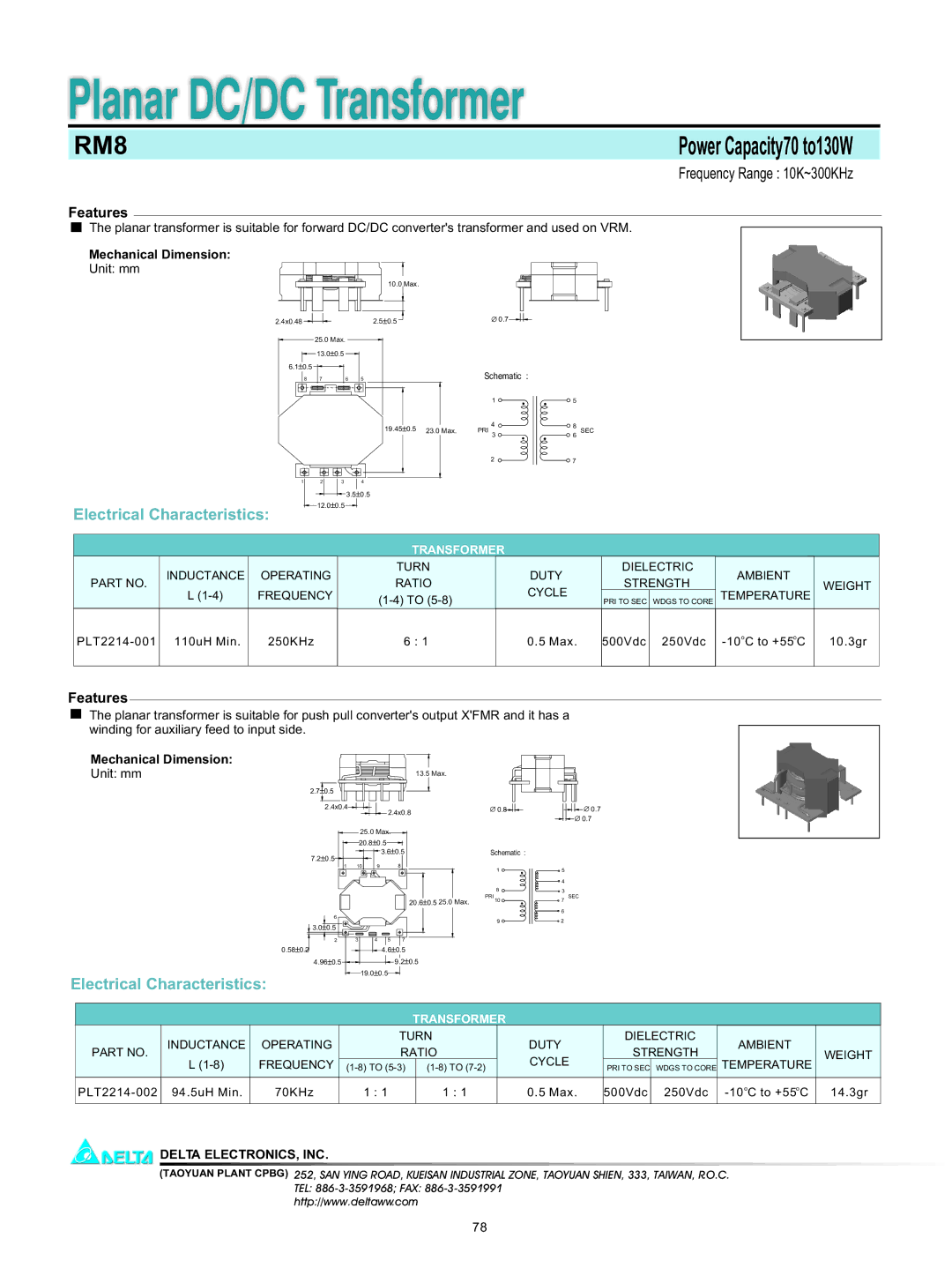 Delta Electronics RM8 manual Power Capacity70 to130W 