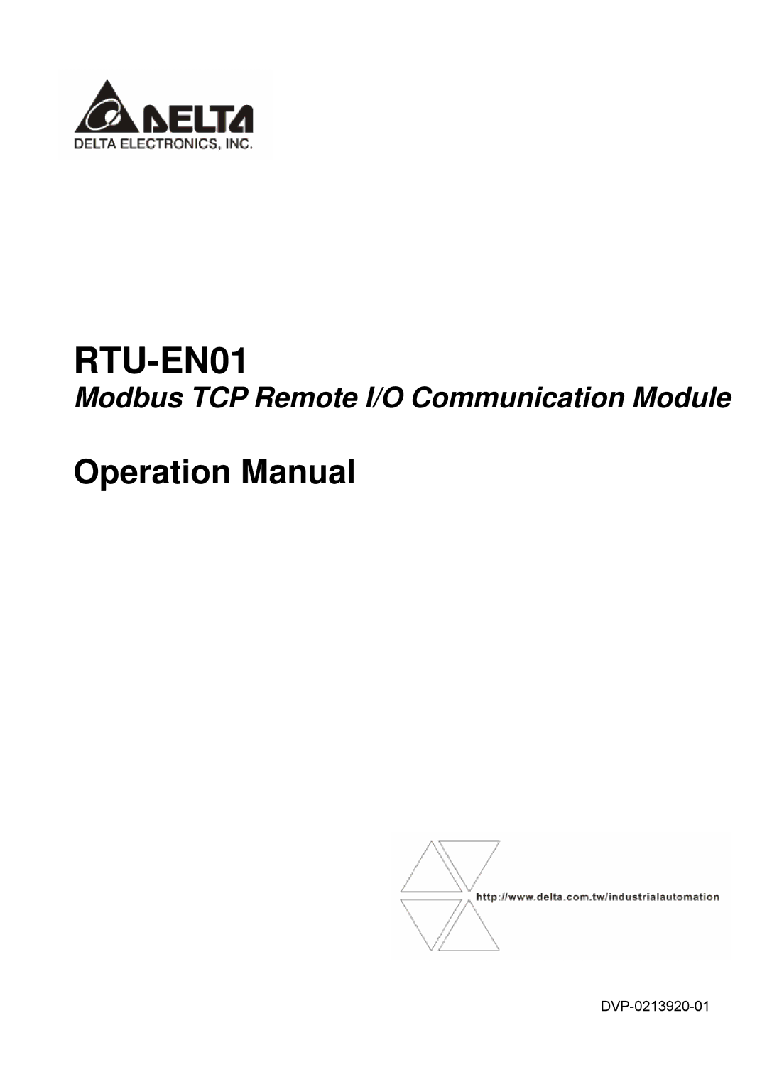 Delta Electronics RTU-EN01 operation manual DVP-0213920-01 