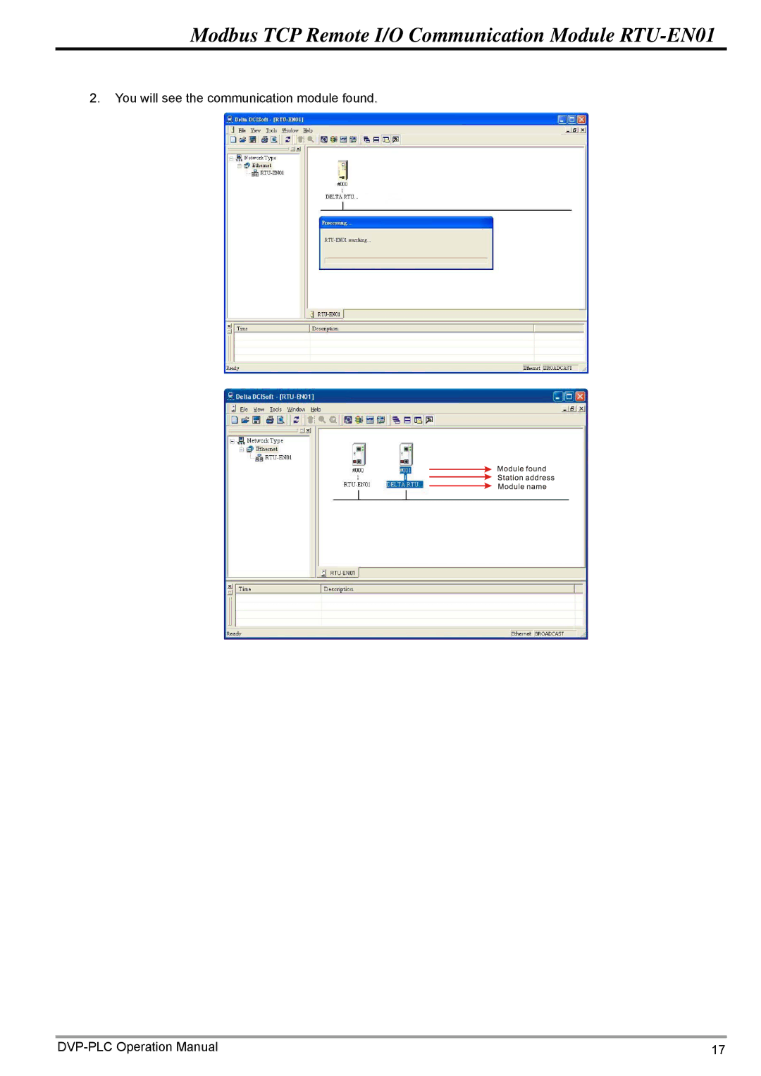 Delta Electronics RTU-EN01 operation manual You will see the communication module found 