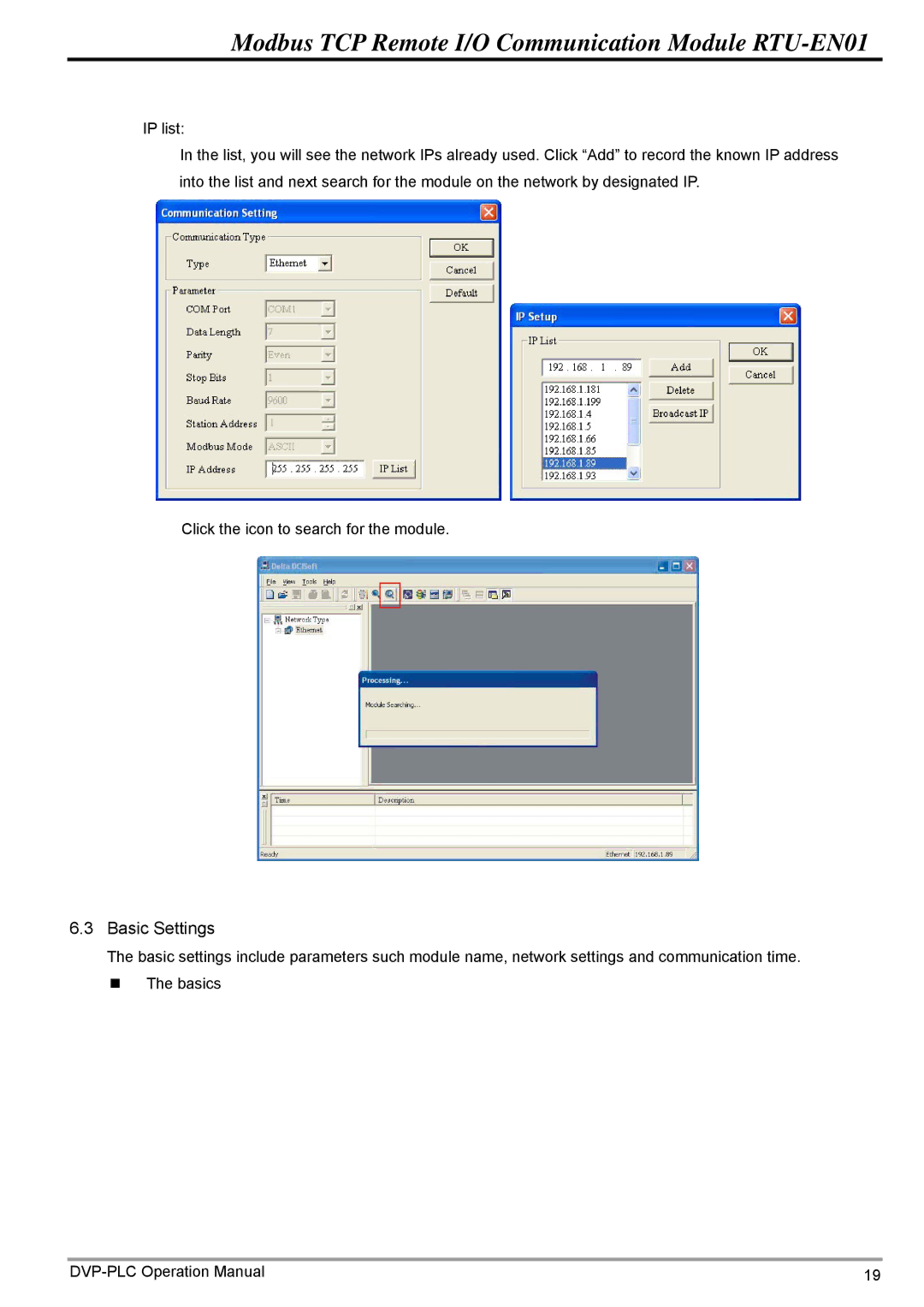 Delta Electronics RTU-EN01 operation manual Basic Settings 