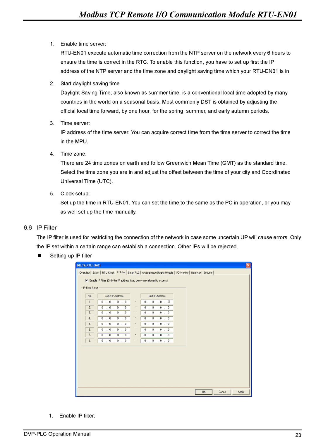 Delta Electronics RTU-EN01 operation manual IP Filter 