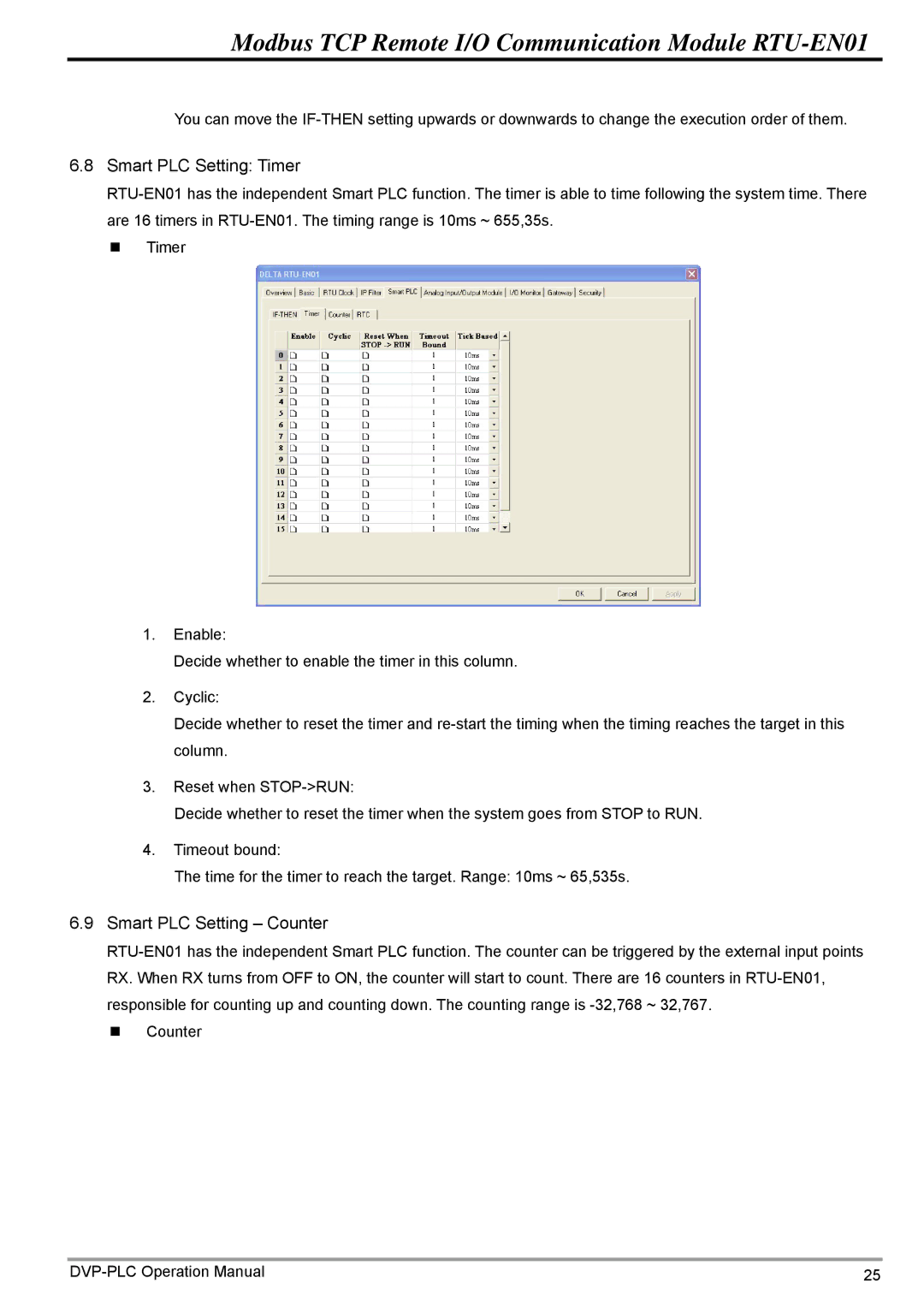 Delta Electronics RTU-EN01 operation manual Smart PLC Setting Timer 