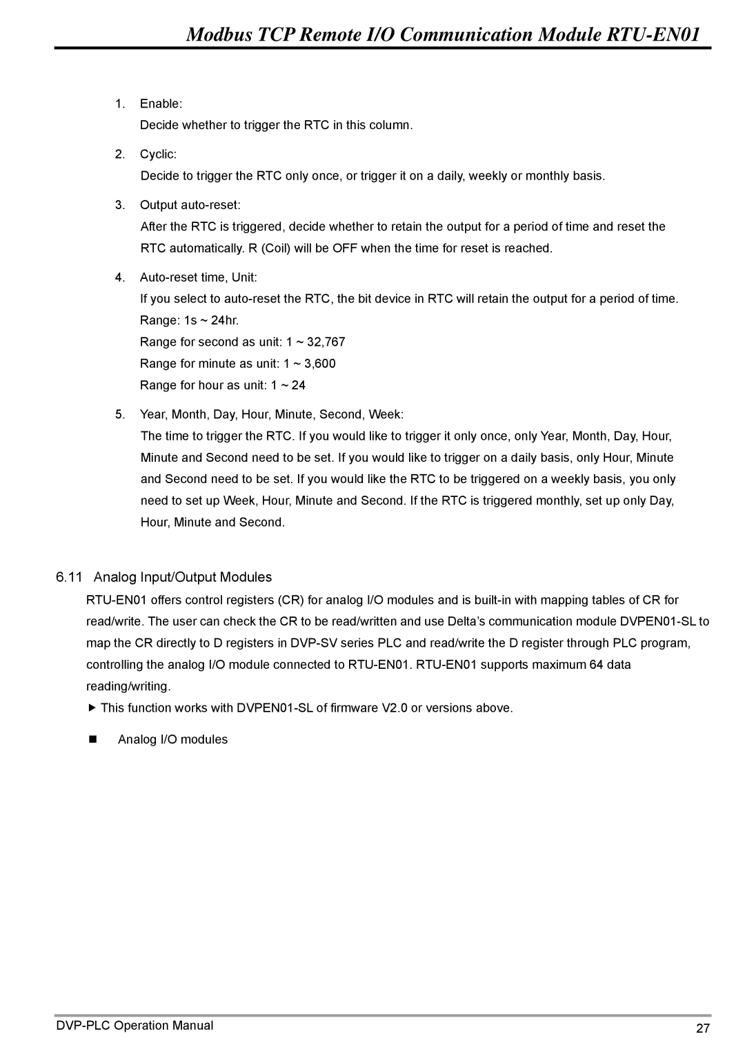 Delta Electronics RTU-EN01 operation manual Analog Input/Output Modules 