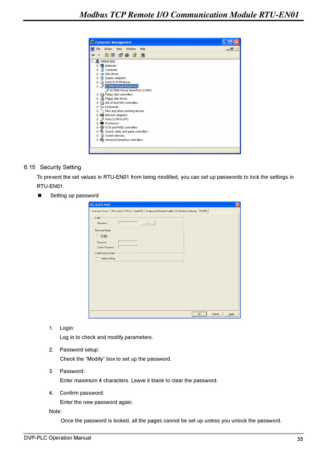 Delta Electronics RTU-EN01 operation manual Security Setting 