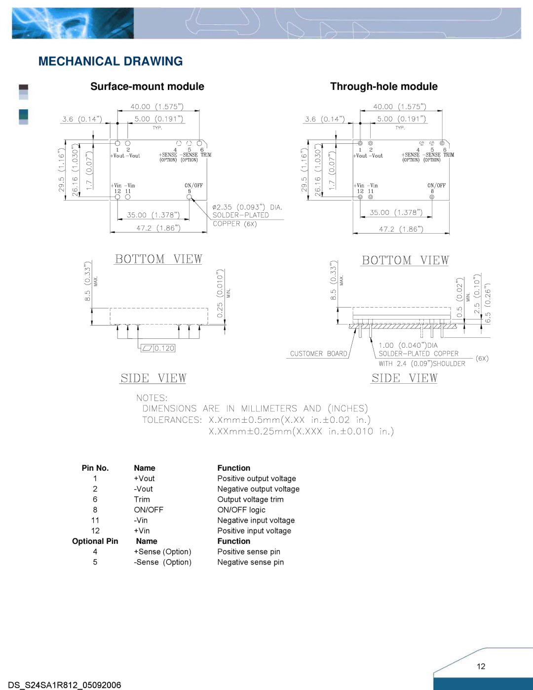 Delta Electronics S24SA manual Mechanical Drawing, Surface-mount module 