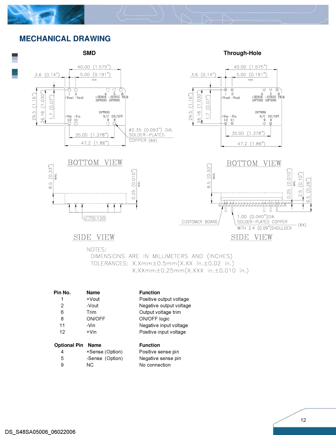 Delta Electronics S48SA manual Mechanical Drawing, Smd 