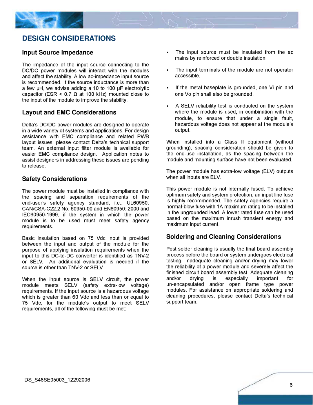 Delta Electronics S48SE manual Design Considerations, Input Source Impedance 