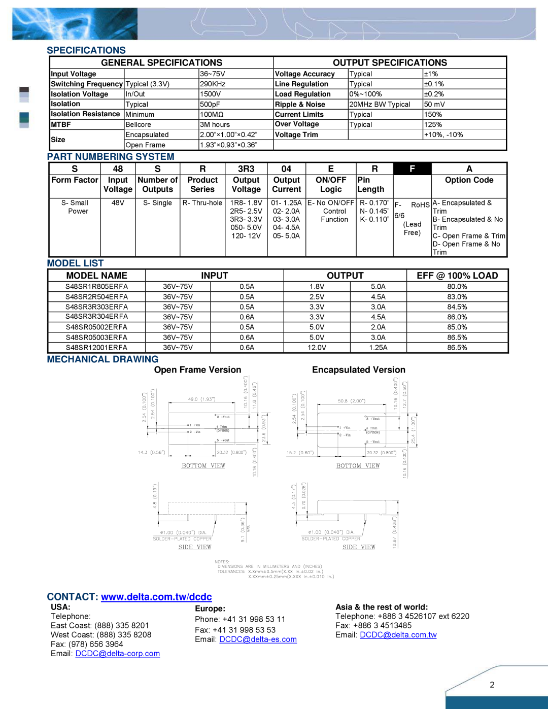 Delta Electronics S48SR manual Specifications, System, Mechanical Drawing 