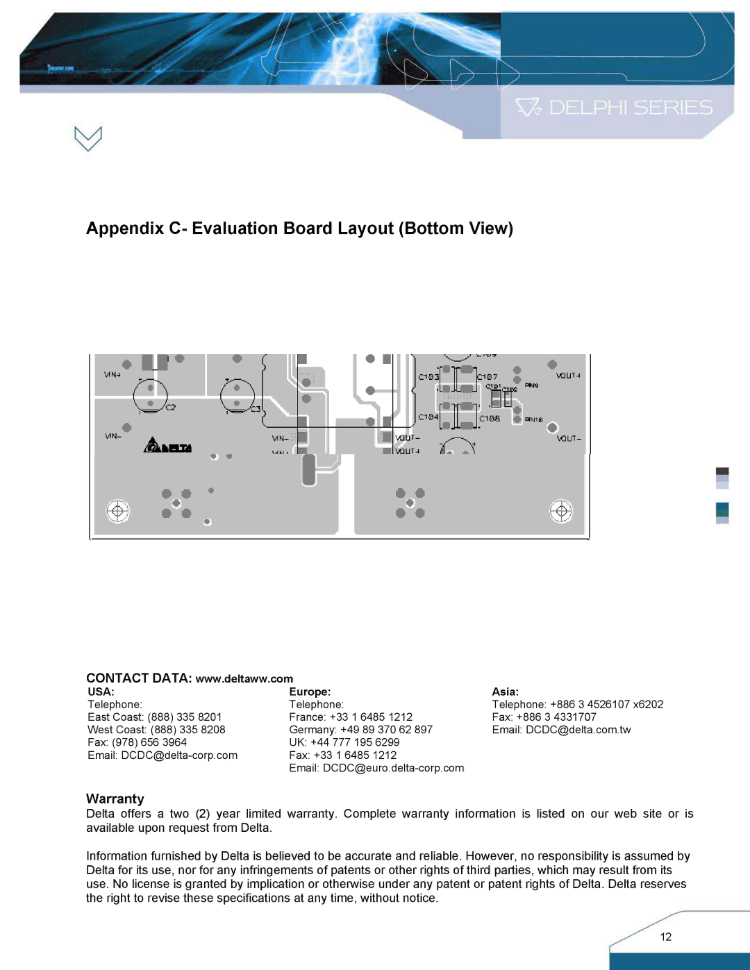 Delta Electronics S48SS manual Appendix C- Evaluation Board Layout Bottom View, Usa 